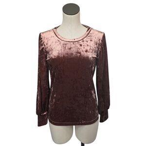 ModCloth Pink Velvet Velour Knit Top Long Sleeve Size Small Soft Casual‎ Blouse